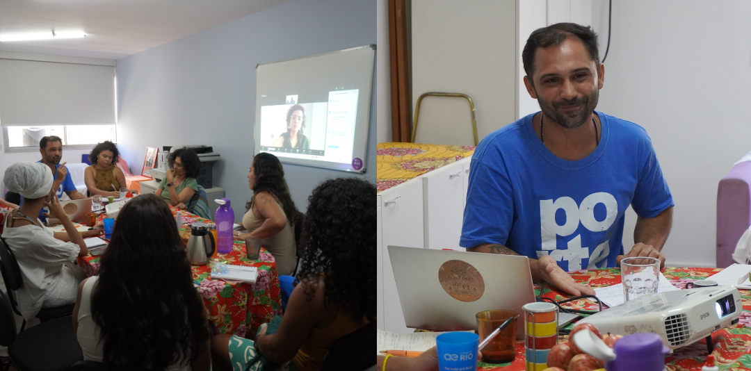 Montagem com foto da Gira de Diálogos da Caravana Contra os Racismos Religiosos e foto do professor Luiz Rufino